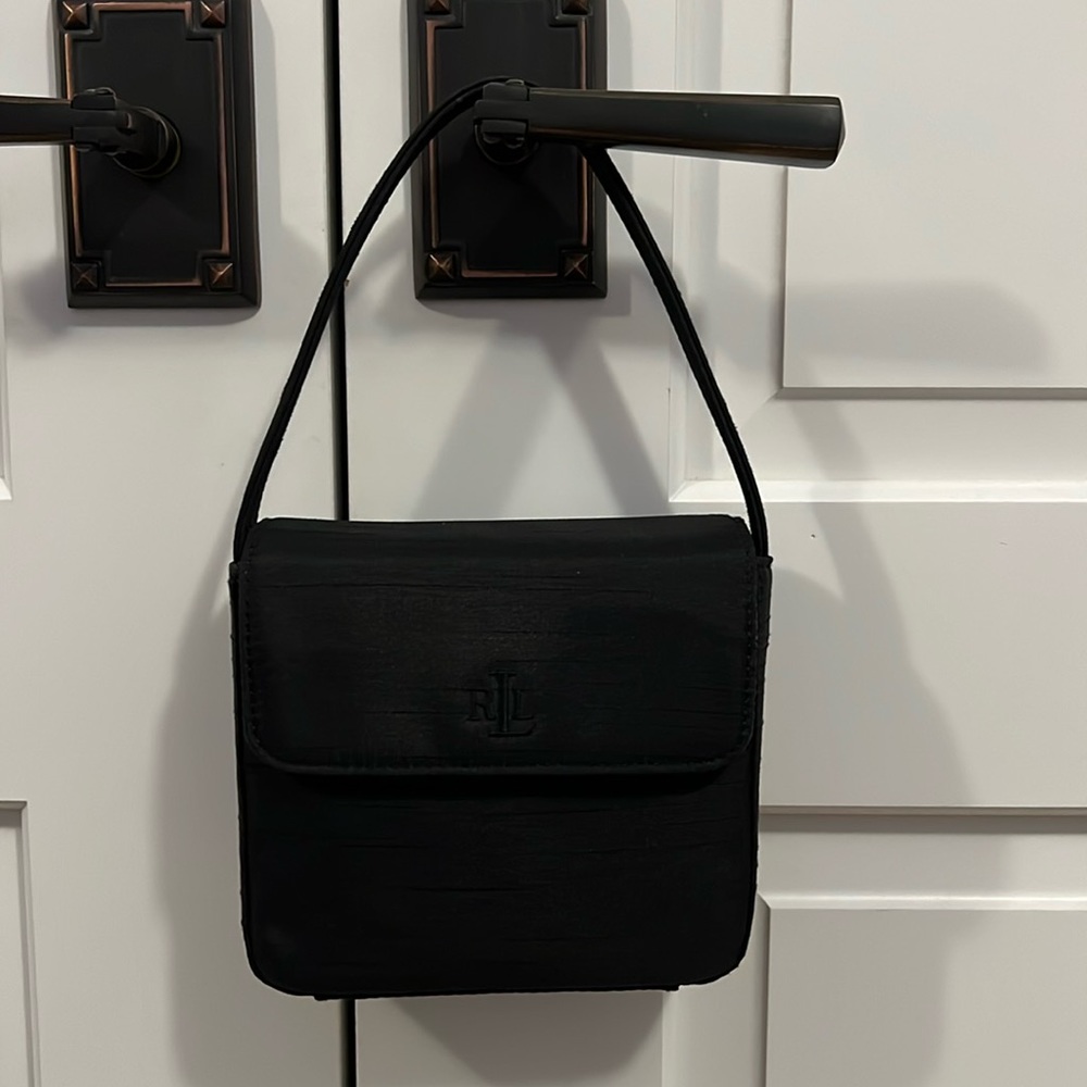 Stylish evening mini bag by Ralph Lauren in black textured fabric